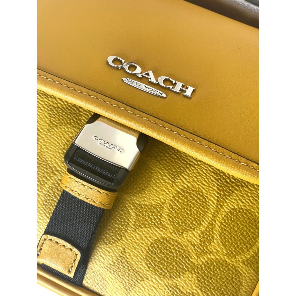 Coach Racer Crossbody Bag Canary Yellow Signature Canvas Charms CEB25 - Picture 12 of 13